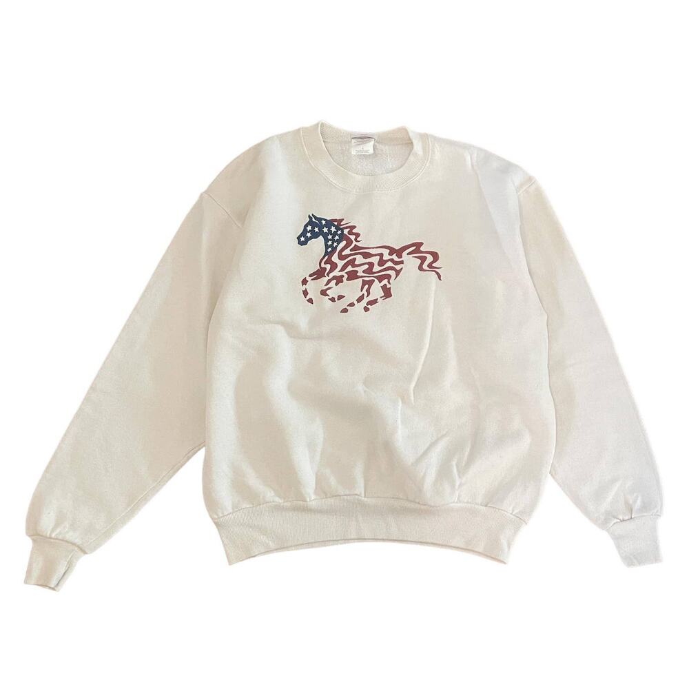 Vintage Horse American Flag Graphic Sweatshirt Pullover Retro Patriotic  90s